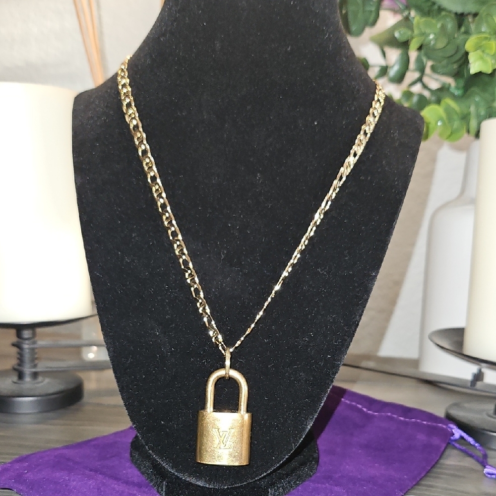 Louis Vuitton Brass Lock Pendant On Necklace